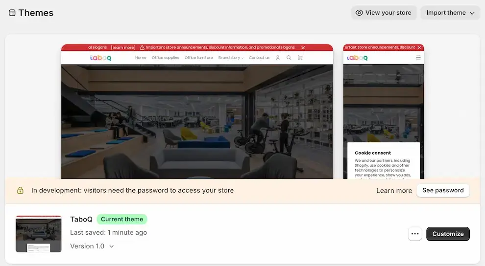 Customize button on a theme card