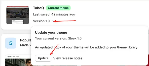 Shopify theme upgrade button