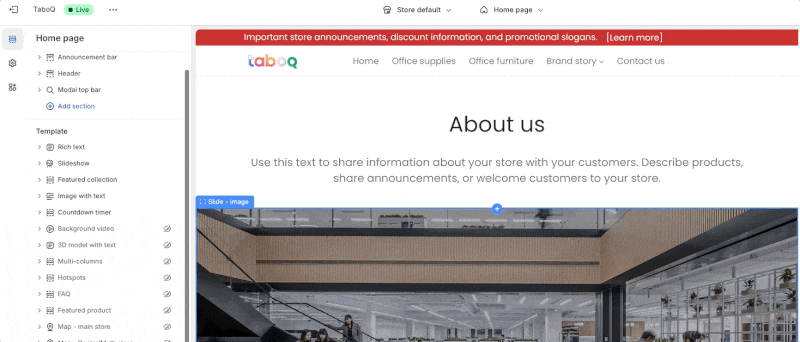 Reordering sections using drag handle
