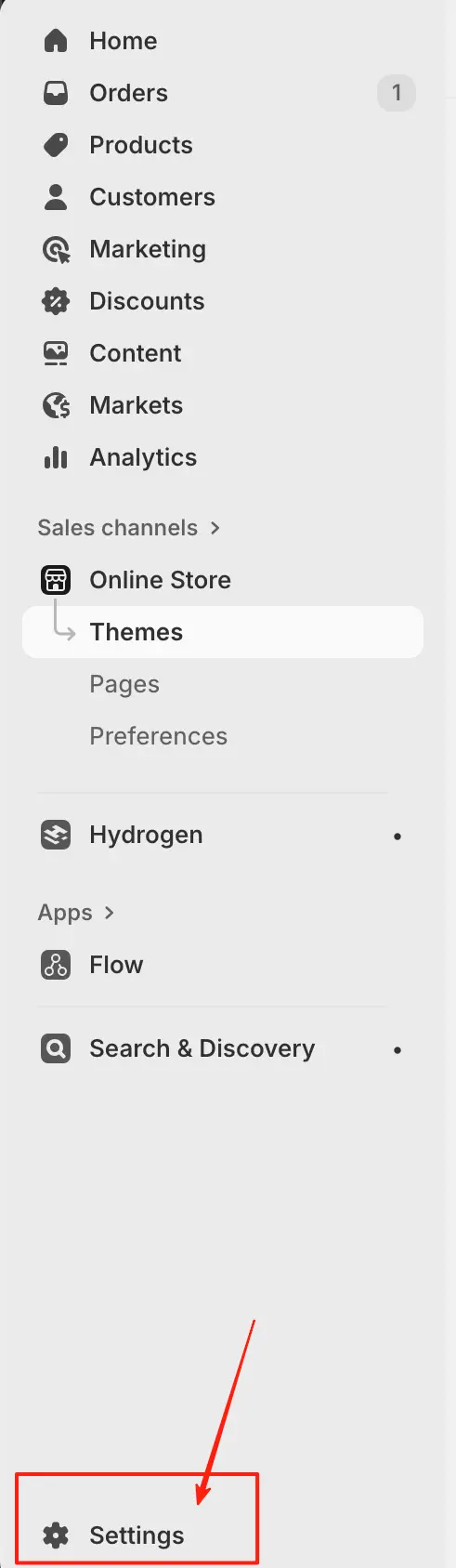 Shopify admin settings